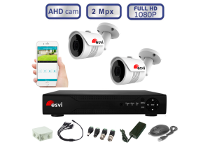 Комплект видеонаблюдения - 2 уличных AHD камеры FullHD1080P/2Mpx  