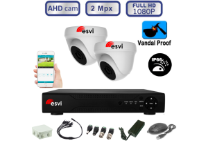 Комплект видеонаблюдения - 2 антивандальных всепогодных Full HD камеры 1080P/2Mpx  
