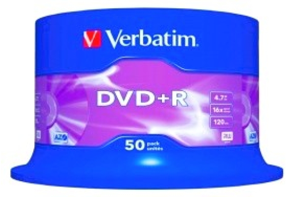 Диски DVD+R 4.7Gb Verbatim 16x 50 шт Cake Box