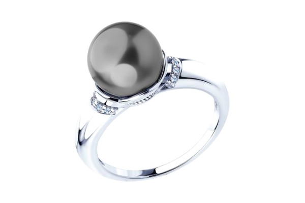 Кольцо из серебра с жемчугом Swarovski и фианитами