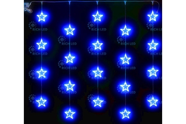 Светодиодный узорный занавес LED Звезды, синий