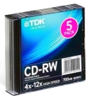 Диск CD-RW 80min 700Mb TDK 12x Slim 