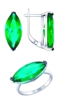 Комплект украшений из серебра с зелеными ситаллами кольцо+серьги
