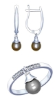 Комплект украшений из серебра с жемчугом Swarovski кольцо+серьги