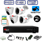 Комплект видеонаблюдения - 2 уличных и 2 купольных антивандальных AHD камеры FullHD 1080P/2Mpx  