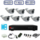 Комплект видеонаблюдения - 7 уличных AHD камеры 720P/1Mpx (light) с монтажным комплектом  