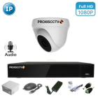 Комплект IP видеонаблюдения - внутренний на 1 купольную камеру FullHD 1080P/2Mpx 
