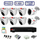 Комплект видеонаблюдения - 2 цилиндрических и 6 купольных AHD камеры FullHD 1080P/2Mpx  