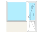 Балконный блок KBE 58, глухое окно, дверь поворотно-откидная, 2 камерный стеклопакет, 2050х2100