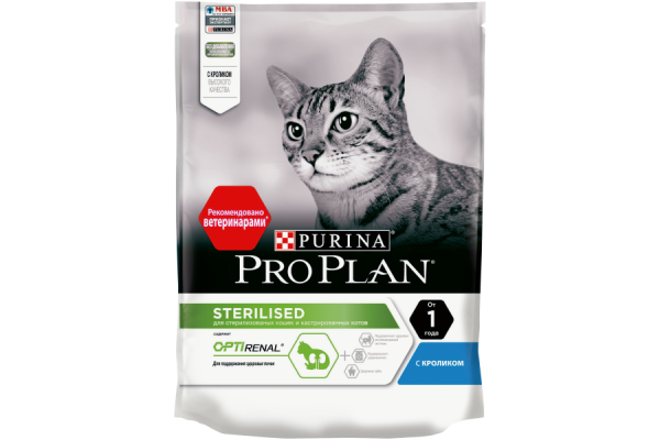 Сухой корм для стерилизованных кошек и кастрированных котов Purina ProPlan Sterilised с кроликом