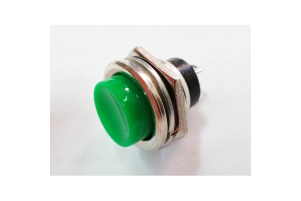 Выключатель-кнопка металлическая ON-OFF 16мм зеленая 220V 12V 2А (2с) (RWD-306)