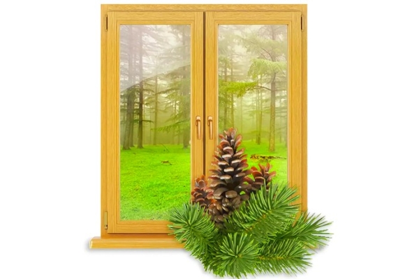 Монтаж окна из дерева 1400*1300 сосна