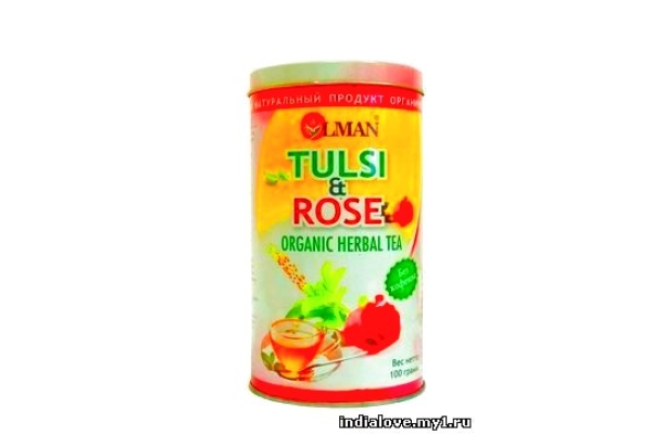  Индийский чай Тулси с розой (tulsi & rose organic herbal tea) 100 гр
