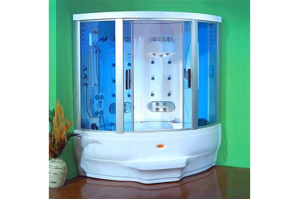 Установка душевого комплекса (ванна с гидромассажем, душевой колонной и парогенератором)