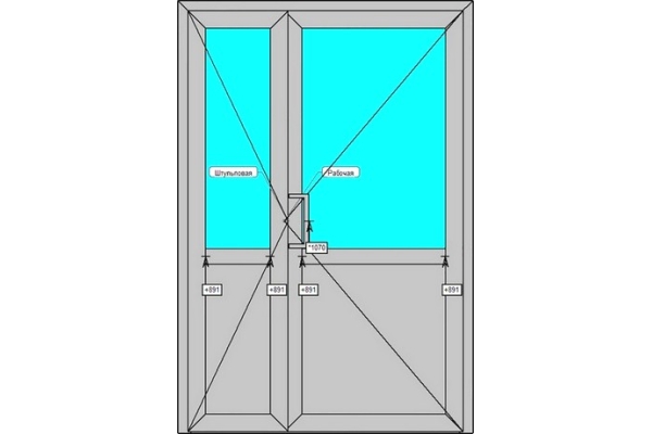 Двустворчатая распашная алюминиевая дверь