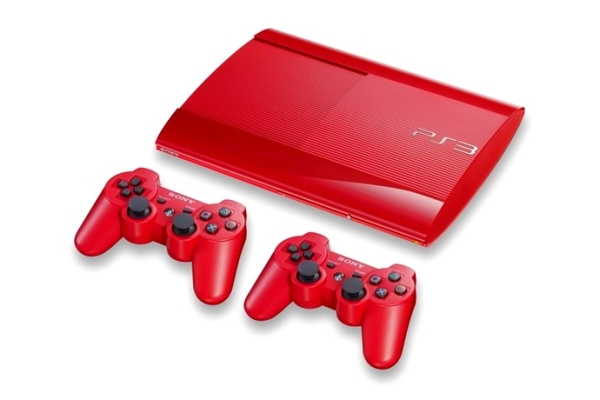 Игровая консоль Sony Playstation 3 super slim красная, 2 джойстика + 22 игры
