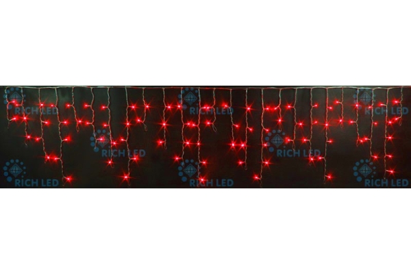 Светодиодная бахрома LED, красная, черный провод