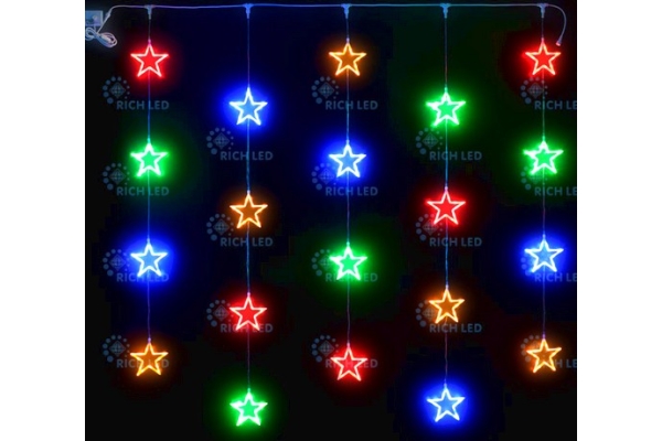 Светодиодный узорный занавес LED Звезды, мульти