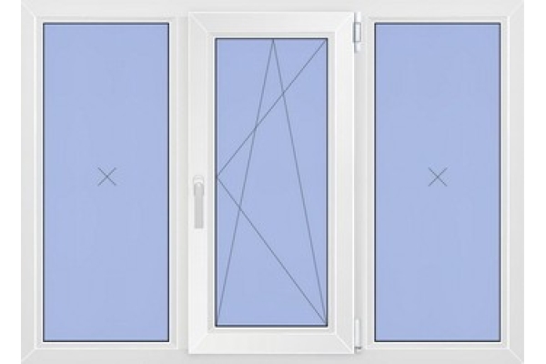 Пластиковое окно REHAU THERMO (1400мм*2080мм) трехстворчатое 1 П/О створка