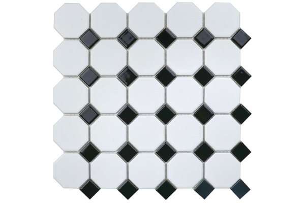 Керамическая мозаика Homework Octagon small White/Black Matt 56х56/23x23 mm