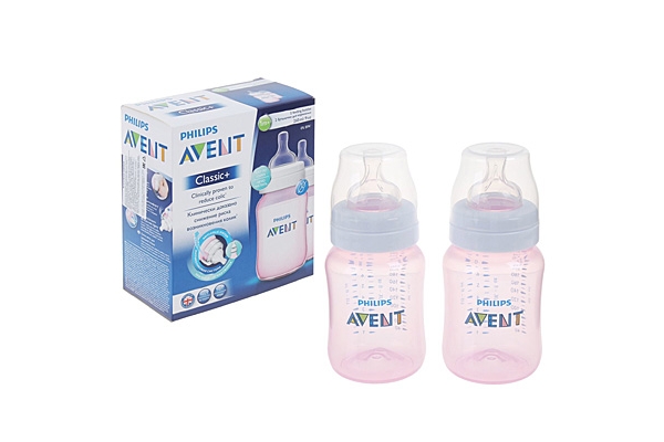 Бутылочка Avent Classic с 1 месяца (розовая), 2*260 мл