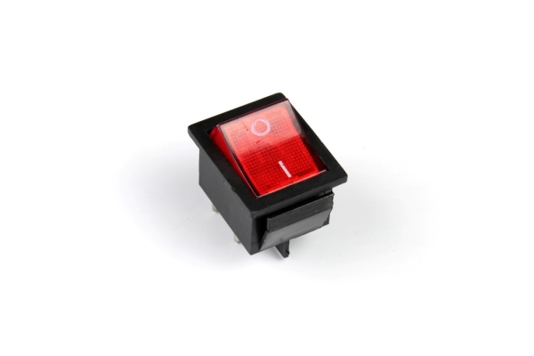 Выключатель клавишный прямоугольный красный с подсветкой Mini 250V 6А (4с) ON-OFF (RWB-207, SC-768)