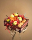 Деревянный ящик со сладостями и цветами 001